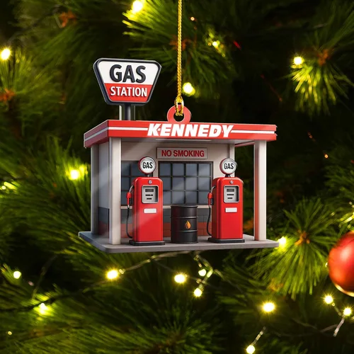 Vista 2 de Adorno de Navidad personalizado con bomba de gas, decoración retro personalizada para árbol de vacaciones, recuerdo único para trabajadores