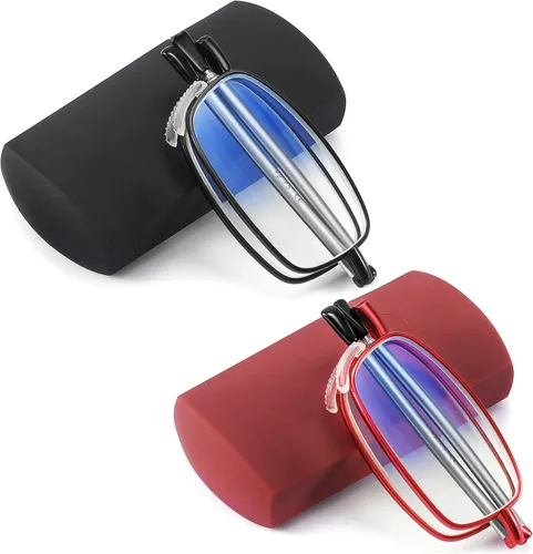 Vista 9 de touk Gafas de lectura plegables anti luz azul, almohadilla de nariz suave, bisagra de resorte, estuche portátil para hombres y mujeres, paquete de 2