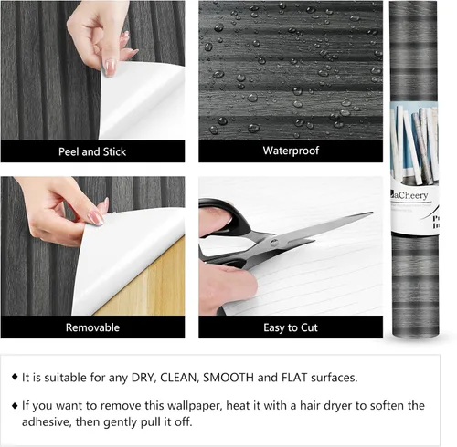 Vista 7 de LACHEERY Papel Tapiz de Panel de Madera Negra Despegar y Pegar 3D Papel de Pared de Listones de Madera Paneles de Listones de Madera Negra
