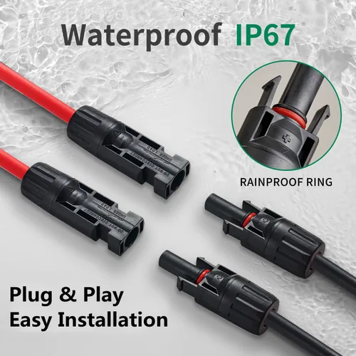 Vista 5 de Conectores solares en Y, adaptador paralelo de cable de 10AWG para panel solar (Rojo y Negro)