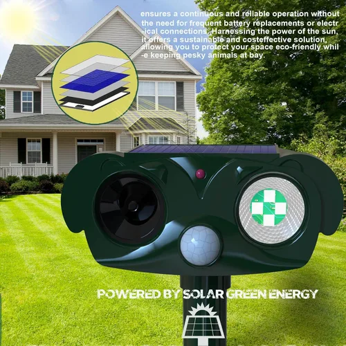 Vista 4 de Repelente ultrasónico para gatos para exteriores, repelente de mapache para gatos, disuasorio ultrasónico, protección de 360° para tu hogar, jardín