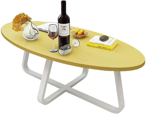 Vista 3 de Mesa de Centro - Mesa de centro moderna ovalada de madera de fibropanel de densidad media, mesa de té pequeña con patas de metal, mesa auxiliar
