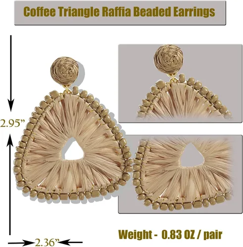 Vista 4 de Aretes de rafia con cuentas Aretes de cuentas de triángulo geométrico bohemio con cuentas de rafia, aretes colgantes de cuentas de rafia bohemios