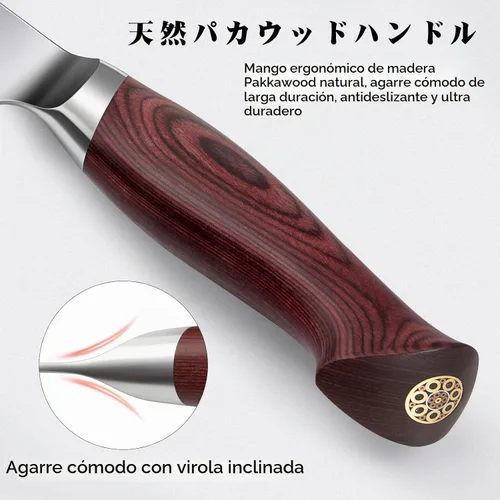 Vista 5 de Juego de cuchillos japoneses 3 piezas, acero inoxidable 10Cr15Mov de alto carbono Juego de cuchillos de 3 piezas