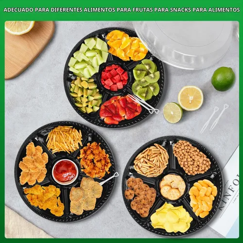 Vista 5 de Bandeja de plástico para aperitivos con tapa, resistente, reciclable de 12 pulgadas, bandejas para aperitivos de frutas vegetarianas, recipientes
