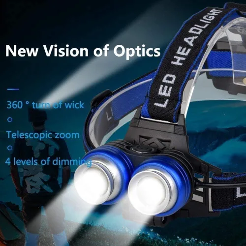 Vista 5 de KouRy Faro delantero. Lámpara de cabeza LED recargable. Faro IPX45 con zoom, ultra brillante de 1080 lúmenes, linterna de cabeza para adultos