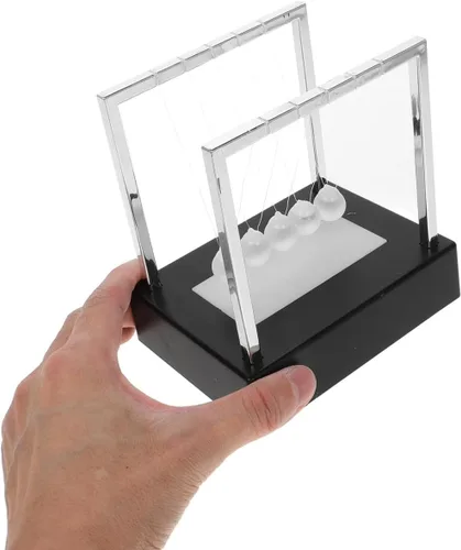 Vista 6 de SEWACC Newton's Cradle Balance - Bolas de péndulo para decoración de oficina con base negra, escritorio con luz LED, bolas cinéticas oscilantes