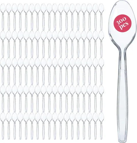 Vista 9 de Prestee Paquete de 100 cucharas de plástico transparente a granel, cucharas de plástico resistentes de 6 pulgadas para bodas, fiestas y eventos