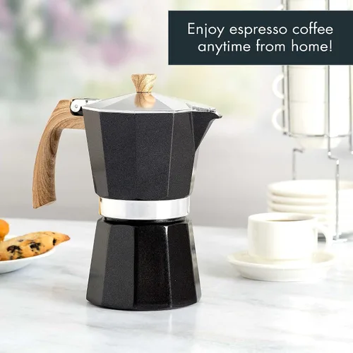 Vista 6 de Primula Cafetera espresso de aluminio para estufa, cafetera percoladora para moka, café cubano, capuchino, café con leche y más, perfecta para Negro
