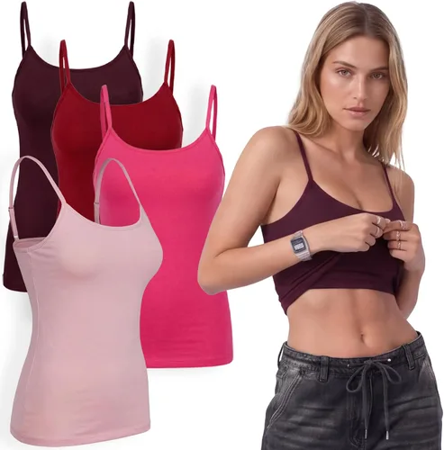 Vista 8 de Emmalise Camiseta de mujer con brasier integrado, soporte de tela sin varillas, camisola corta