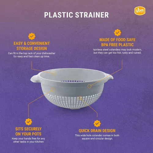 Vista 3 de YBM Home Colador Escurridor de Plástico Profundo con Mango – Hecho de Plástico Seguro para Alimentos Libre de BPA - Duradero y Apto