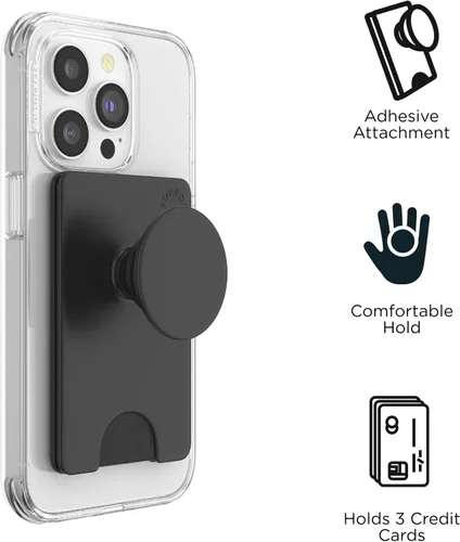 Vista 3 de Cartera para teléfono PopSockets con patada expandible, tarjetero para teléfono - Negro