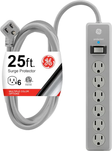 Vista 15 de GE Protector contra Sobretensiones con Regleta de Enchufes, Cable de Extensión de 4 Pies, Extensor de 6 Tomas, 800 Julios, Enchufe Plano, Cubiertas