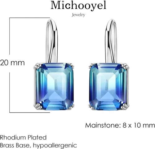 Vista 7 de Aretes colgantes de turmalina chapados en oro blanco de 18 quilates y color degradado, hipoalergénicos, para mujeres y niñas, Gema, Turmalina