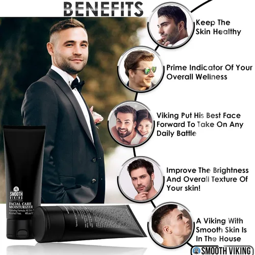Vista 3 de Smooth Viking - Hidratante facial para hombre, loción facial hidratante diaria, 4 onzas, crema facial sin alcohol para pieles sensibles, secas