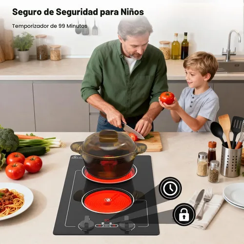 Vista 6 de VBGK - Placa de cocina eléctrica, estufa eléctrica de 110V y 2100W con control de perilla, diseño de encimera/integrado con 9 niveles de potencia