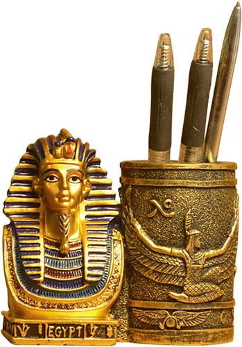 Vista 2 de Portalápices egipcio antiguo, vaso para bolígrafo King Pharaoh, soporte para bolígrafos para escritorio, oficina, organizador de bolígrafos