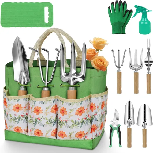Vista 12 de Juego de herramientas de jardín, 2 piezas de herramientas de jardín de acero inoxidable resistente, kit de jardín con mango ergonómico de madera