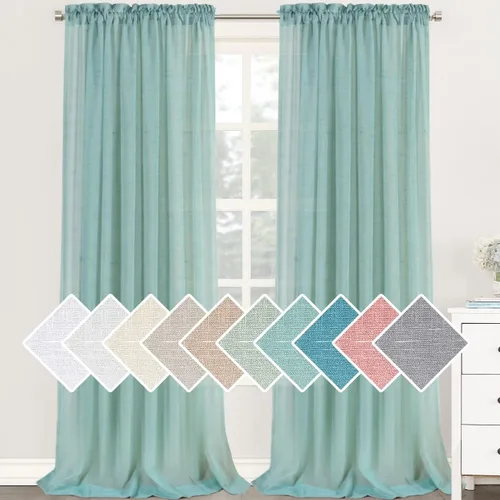Vista 23 de H.VERSAILTEX - Cortinas de mezcla de lino natural semitransparentes, con bolsillo para cortinero, filtrado de luz, 2 paneles, para sala de estar Gris