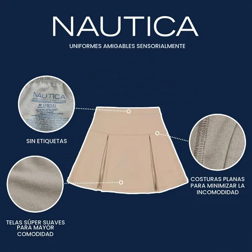 Vista 4 de Nautica Uniforme Escolar para Niñas Falda Pantalón Plisada de Rendimiento Amigable para Necesidades Sensoriales Caqui