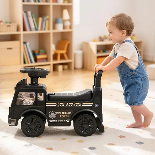 Vista 9 de VEVOR Coche de policía para niños pequeños a partir de 19 meses de paseo Negro