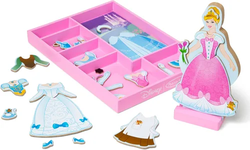 Vista 4 de Melissa & Doug juego de muñeca de madera y disfraz magnético de Cenicienta de Disney (+ de 30 unidades)