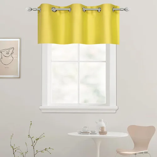 Vista 55 de DECOVSUN Cenefa de cortina opaca amarilla brillante para ventanas de cocina, cenefa opaca con ojales para dormitorio, cenefa corta y recta para sala