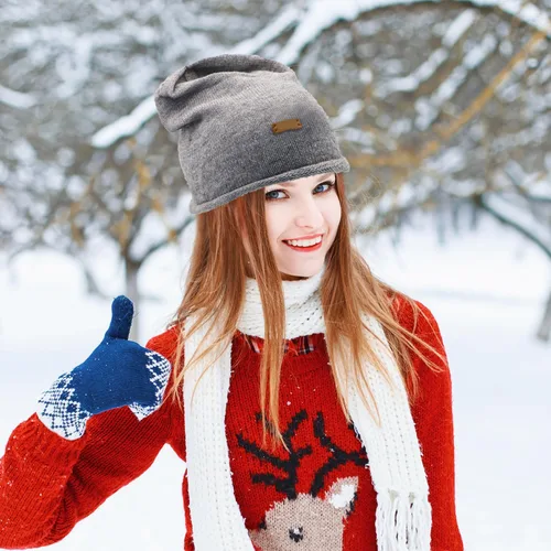 Vista 4 de Gorro de punto holgado para mujer, gorro de invierno suave y cálido para mujer, gorro de lana de punto con calavera D1-ZZDDM