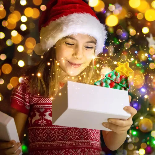 Vista 8 de Juguete para ansiedad de Navidad con forma de árbol y poppit, regalo de Navidad, para niños, adultos, niños, divertido juego de empuje, alivio