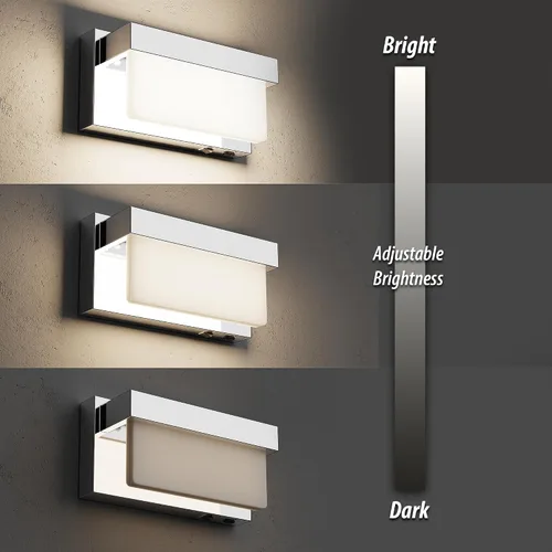 Vista 4 de Aplique de pared de batería cromado con interruptor de encendido/apagado, lámpara de pared LED de 8 pulgadas, pantalla acrílica, lámpara de pared