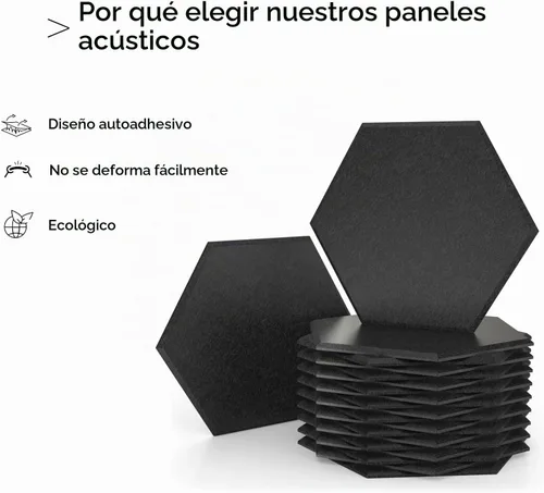 Vista 6 de Paquete de 18 paneles acústicos autoadhesivos hexagonales negros de 12 x 10 x 0.4 pulgadas, paneles de pared insonorizados de alta densidad que