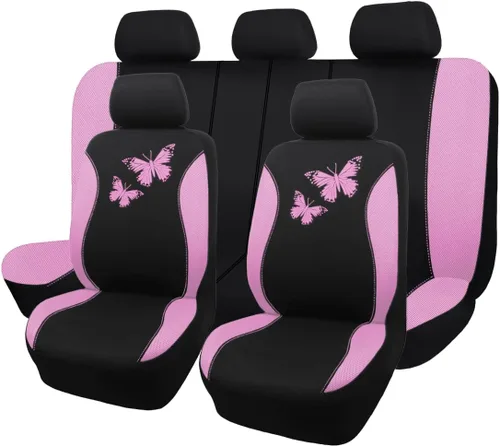 Vista 18 de Flying Banner - Juego completo de fundas para asiento de automóvil Butterfly, estilo universal de moda para mujer, para banco trasero (divisible)