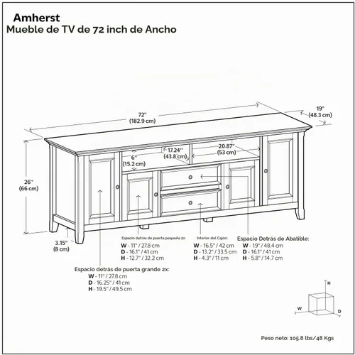 Vista 14 de SIMPLIHOME Amherst - Soporte de TV de transición de madera maciza de 72 pulgadas de ancho, estilo rústico marrón envejecido, para televisores