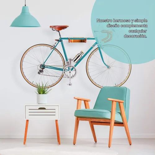 Vista 2 de WOKK Soporte de pared para bicicleta de madera, soporte de pared horizontal para bicicleta para el hogar o el garaje, soporte de pared
