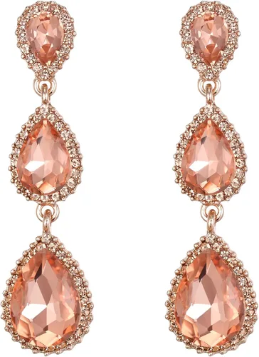 Vista 70 de EleQueen Pendientes de cristal austriaco en tono dorado para mujer, forma de pera de 2.5 pulgadas, color esmeralda