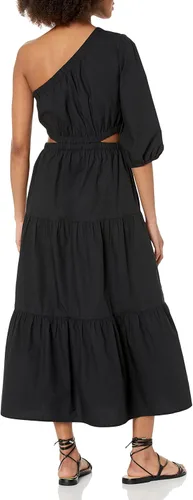 Vista 2 de The Drop Vestido midi escalonado con un hombro descubierto para mujer
