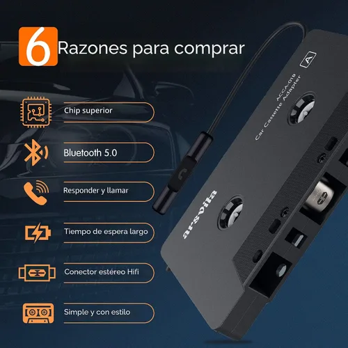 Vista 2 de Arsvita Receptor de Audio de Casete Bluetooth para Coche, Reproductor de Cinta Bluetooth 5.0 Adaptador Auxiliar de Casete