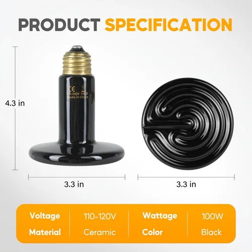 Vista 2 de HealSmart Lámpara de calor para reptiles de 100 W, emisor de calor de cerámica, sin bombillas de calor que emiten luz, adecuado para 2 piezas (negro)