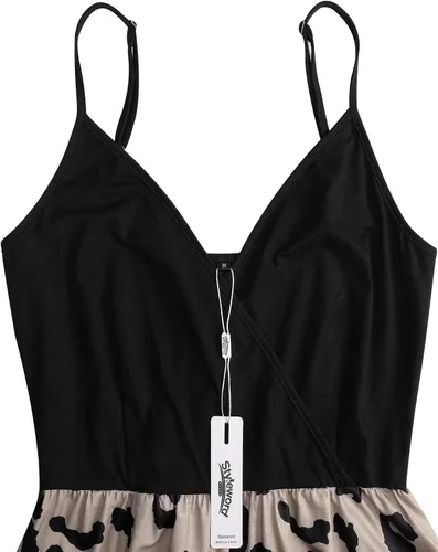 Vista 4 de STYLEWORD - Vestido informal de verano para mujer, diseño acampanado, con vuelo y floral, con cuello en V, tirantes delgados y bolsillos, unicolor