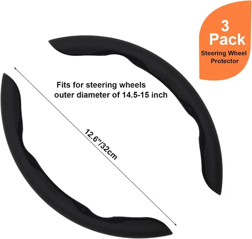 Vista 2 de Funda de cuero de napa para volante, 15 pulgadas, color negro, 3