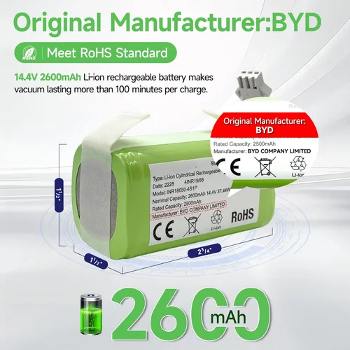 Vista 2 de Batería de repuesto compatible con Coredy R500+, R300, R650, R3500, R3500S, R600, R580 y Amarey A800, A900, iMartine C800, Tesvor X500 Pro Robot
