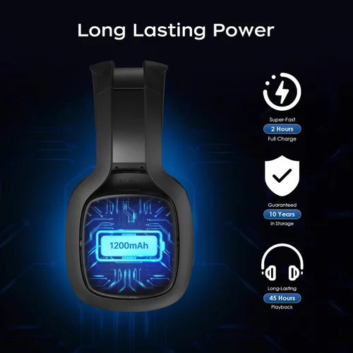 Vista 5 de EasySMX Sleipnir C06W - Auriculares inalámbricos para juegos de 2.4 GHz con micrófono para PC, PS4, PS5, Mac, interruptor, auriculares Bluetooth