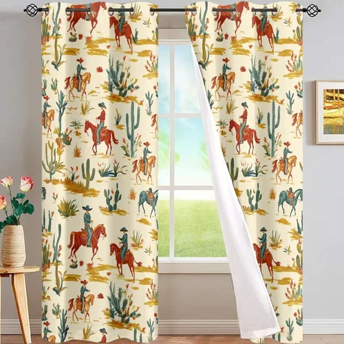 Vista 21 de ZFRXIGN Cortinas opacas para ventana de caballo azteca occidental, 63 pulgadas de largo, para cuarto de bebé, sala de estar, dormitorio, 2 paneles