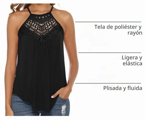 Vista 4 de Bluetime Halter Tops Women Sleeveless Crochet Flowy Cute Summer Tank Tops Negro