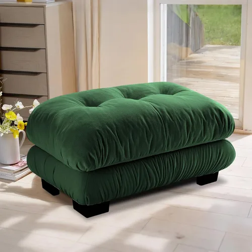 Vista 17 de Reposapiés Otomano Tapizado de Terciopelo con Cojín para Sofá Seccional Sofá 300 libras para Sala de Estar (Beige)