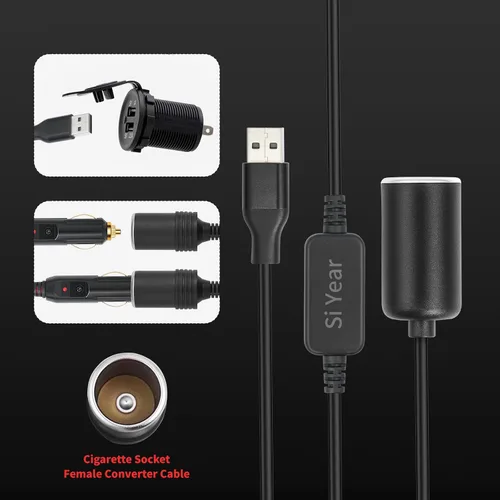 Vista 4 de Cable de alimentación USB A macho a 12 V 18 W para encendedor de cigarrillos, cable de alimentación para grabador de conducción, detector de radar