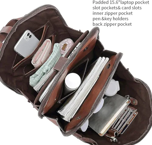 Vista 4 de CLUCI Mochila para mujer, paquete de cuero de grano completo curtido vegetal con cartera para mujer