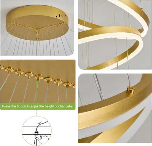 Vista 15 de Benkut Lámpara de Araña de Anillo LED Moderna Negra para Comedor, Lámpara de Araña de Techo Circular Empotrada Regulable con Control Remoto