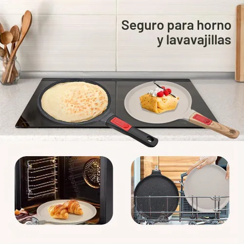 Vista 5 de RANX INGST Sartén antiadherente para crepas con mango desmontable, sartén para tortillas Dosa Tawa de aluminio fundido de 10 pulgadas, compatible