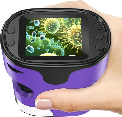 Vista 11 de Microscopio portátil 1000X para niños, pantalla 4K de 2.0 pulgadas, mini microscopios digitales de bolsillo recargable, kit de diapositivas